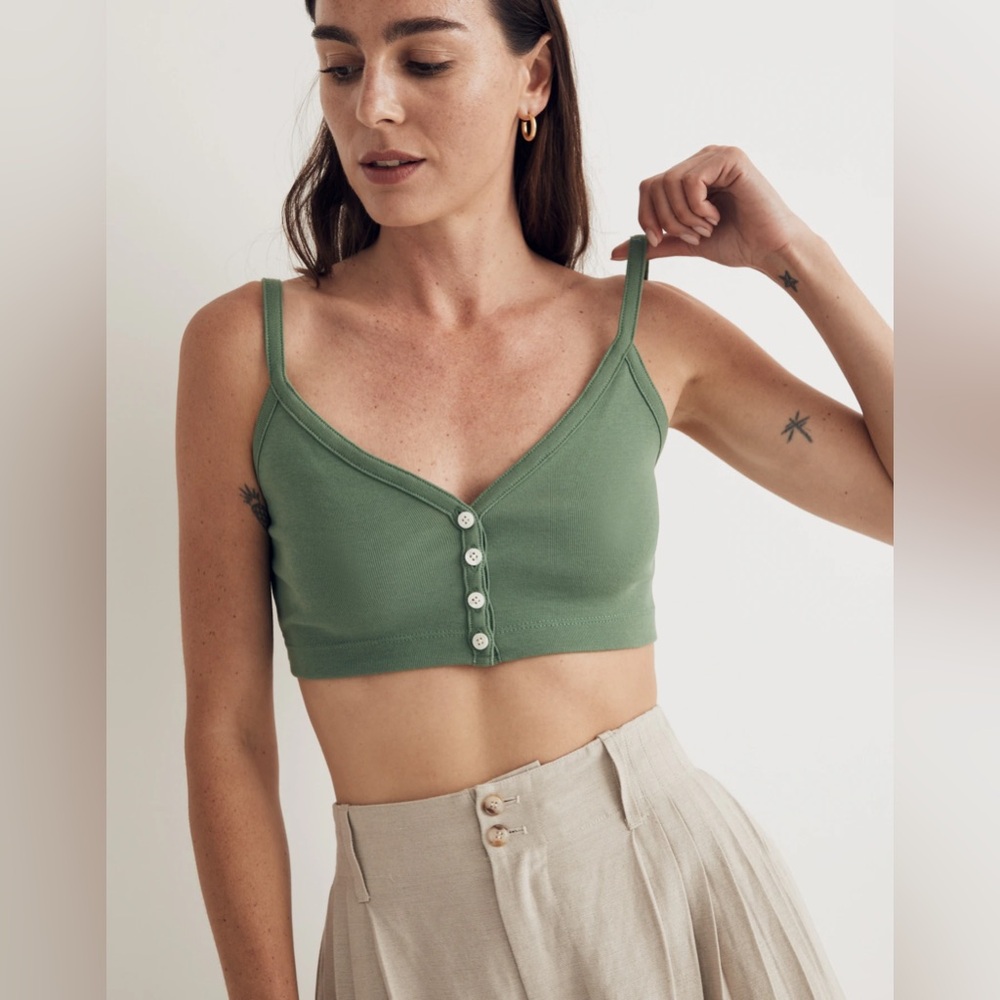 NWT Madewell V-Neck Button-Front Crop Tank - Green - Medium
